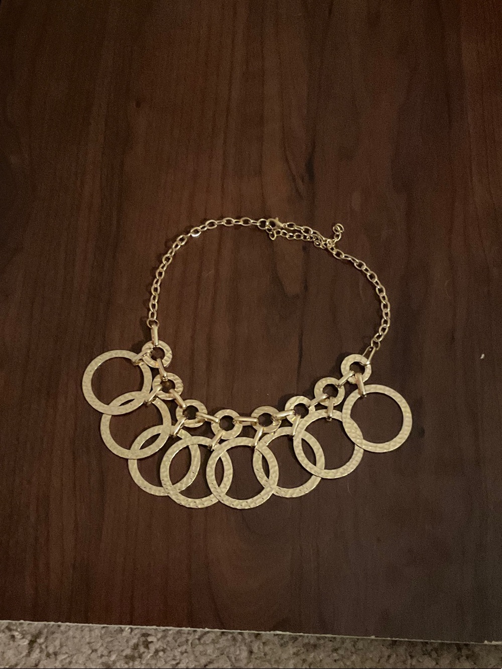 Textured Gold Circle Link Collar Necklace - Women Jewelry